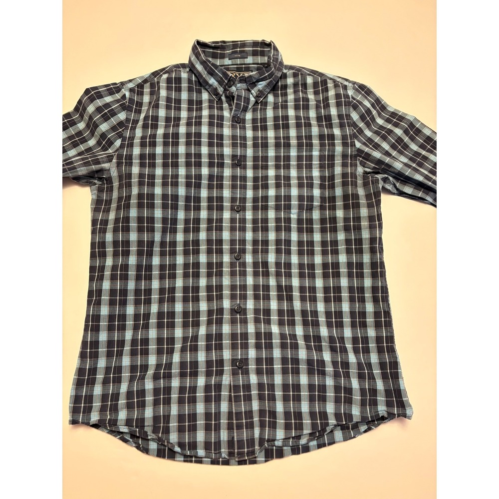 Rye by Hawker Rye Button Up Shirt Mens Medium Blue Black Slim Plaid Long Sleeve